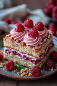 Raspberry butter swim biscuits fresh from the oven, golden and fruity with melted butter in a baking dish.