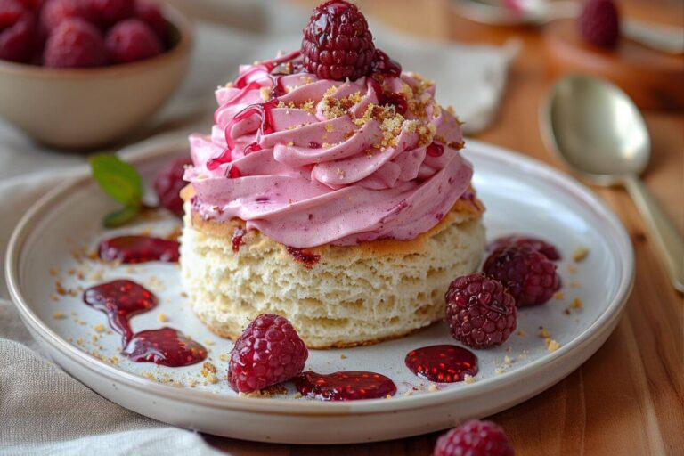 Raspberry butter swim biscuits fresh from the oven, golden and fruity with melted butter in a baking dish.