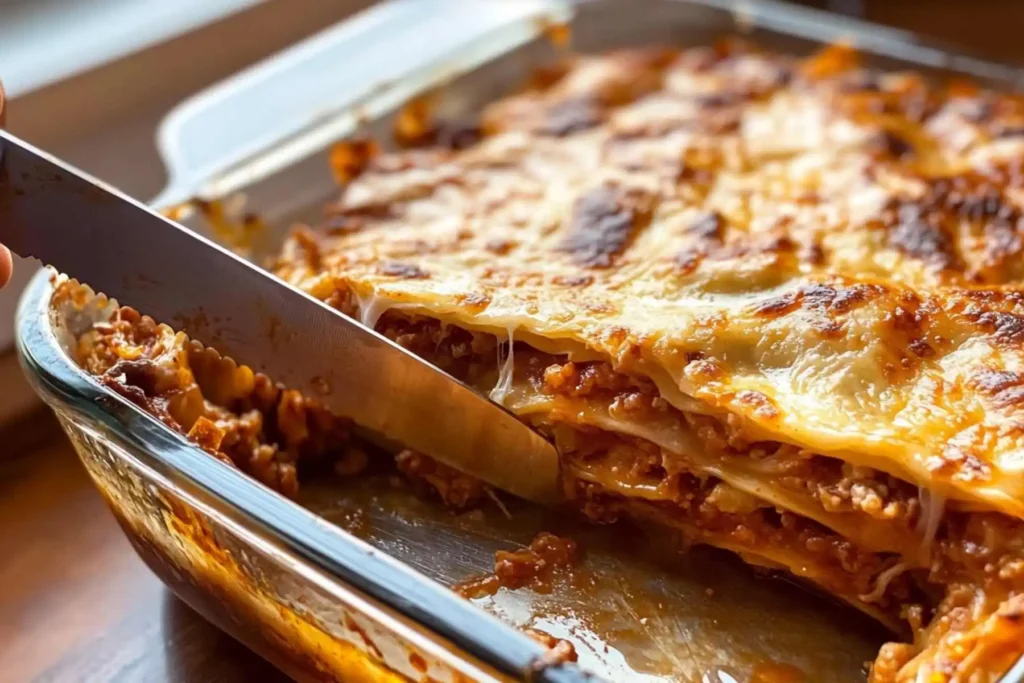 Dumpling bake with melted cheese in glass casserole dish