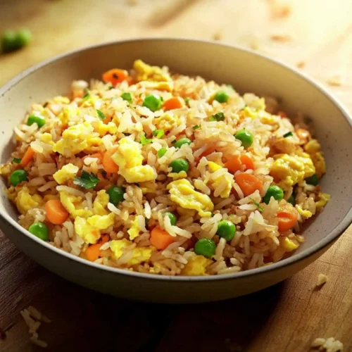 Leftover easy fried rice recipe in plastic food container